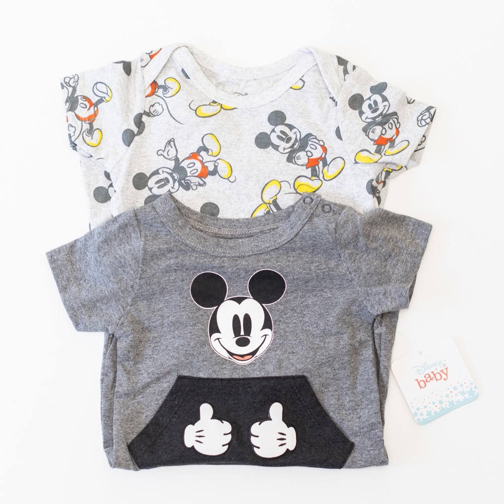 NWT Disney Mickey Mouse Set of 2 Baby Rompers Size 0-3 Months
